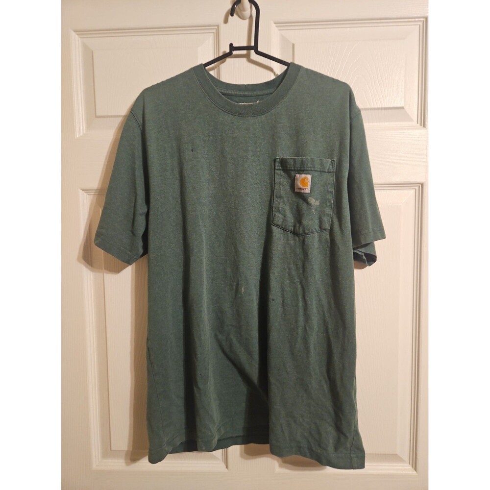 Carhartt K87 Men's Short Sleeve T-shirt Green Medium K87-G55 Pocket Tee Stained
